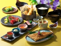 Grilled eel with white soy sauce and tempura set menu